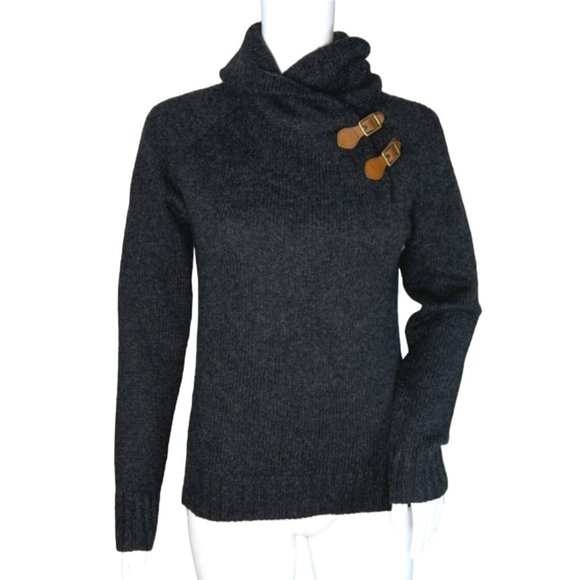 Ralph Lauren Sweaters - Ralph Lauren Wool Cashmere Cozy Sweater Gray Cowl Neck Buckles Preppy